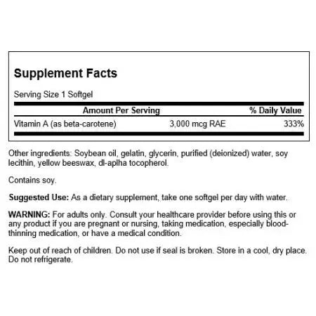 SWANSON BETA CAROTENE 10000IU (3000 MCG) 100S SWANSON
