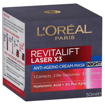 compare product LOREAL Revitalift Laser x3 pretnovecošanās nakts krēms ar trīskāršu iedarbību 50 ml