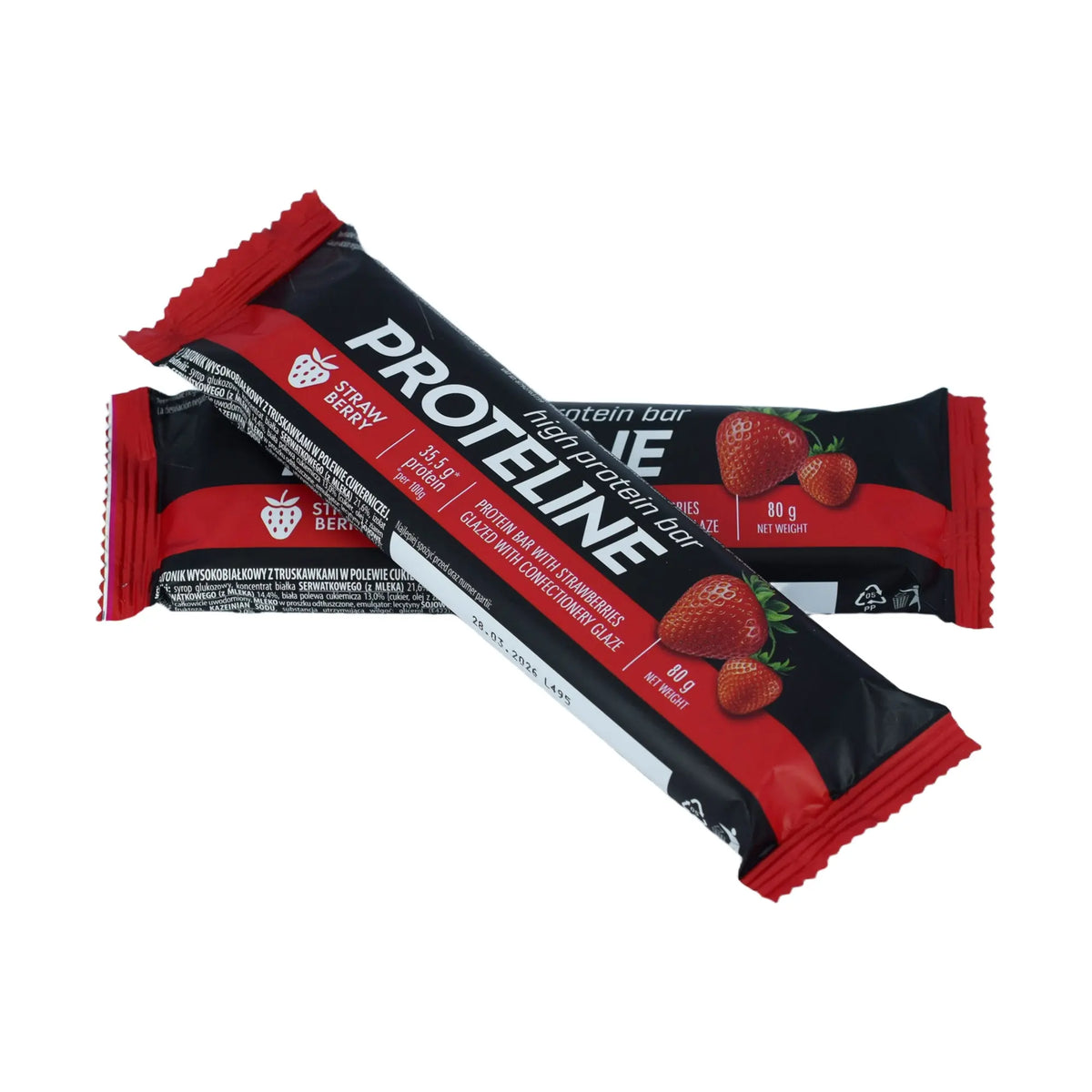 PROTELINE - Protein bar with strawberries glazed with confectionery glaze (80g) PROTELINE