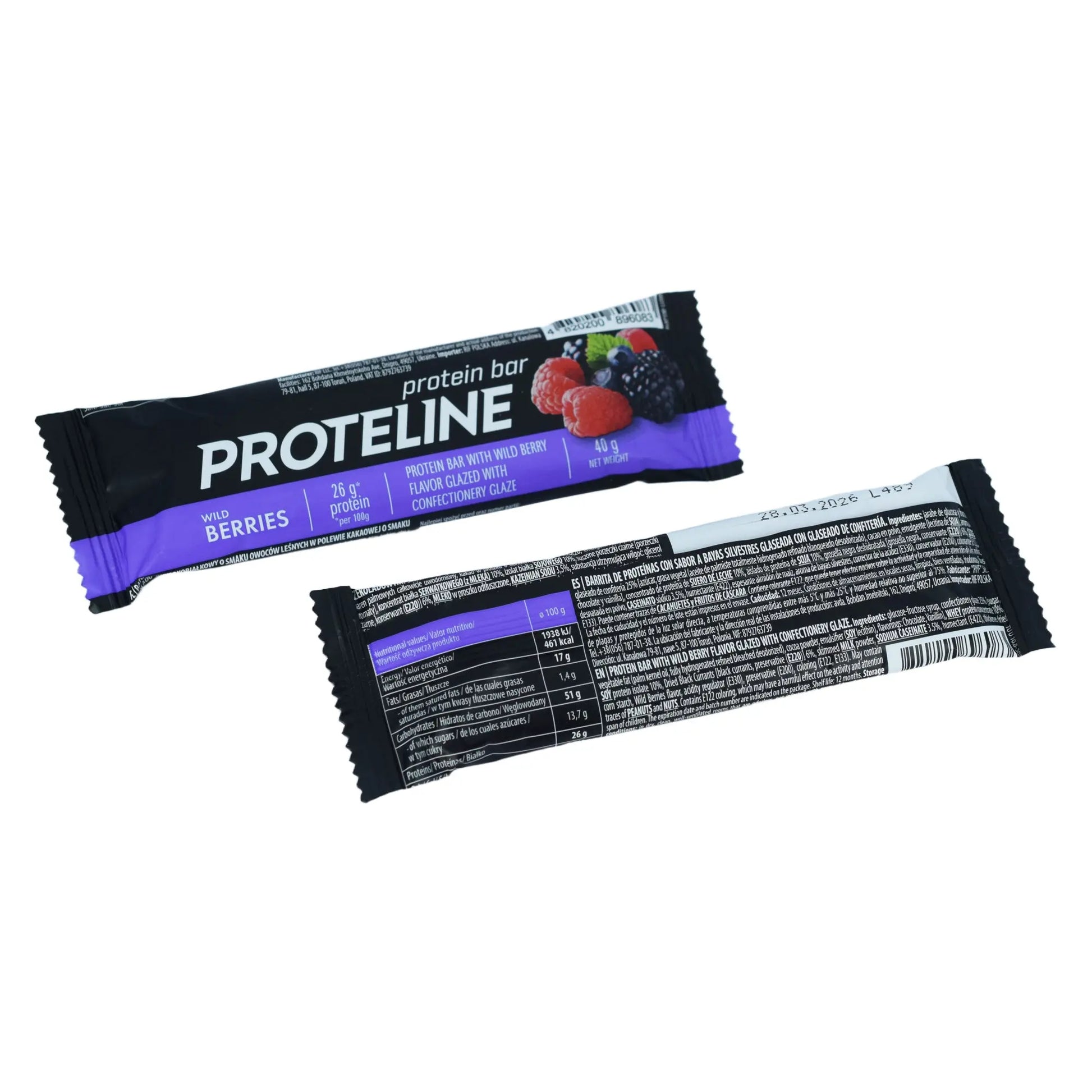 PROTELINE - Protein bar with wild berry flavor glazed with confectionery glaze (40g) PROTELINE